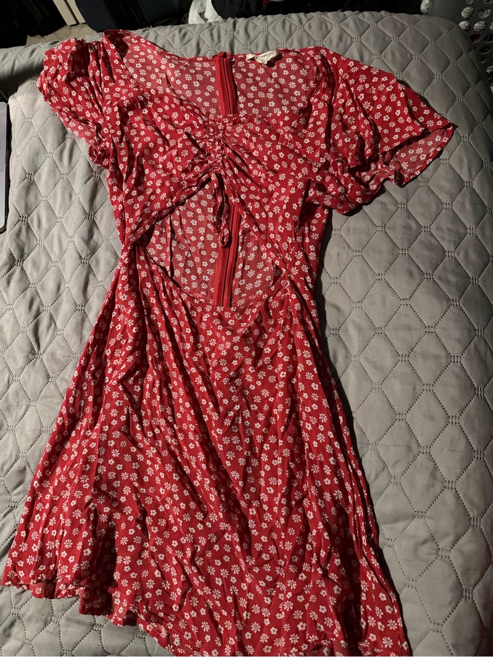 La Hearts Red Floral Cutout Mini Dress